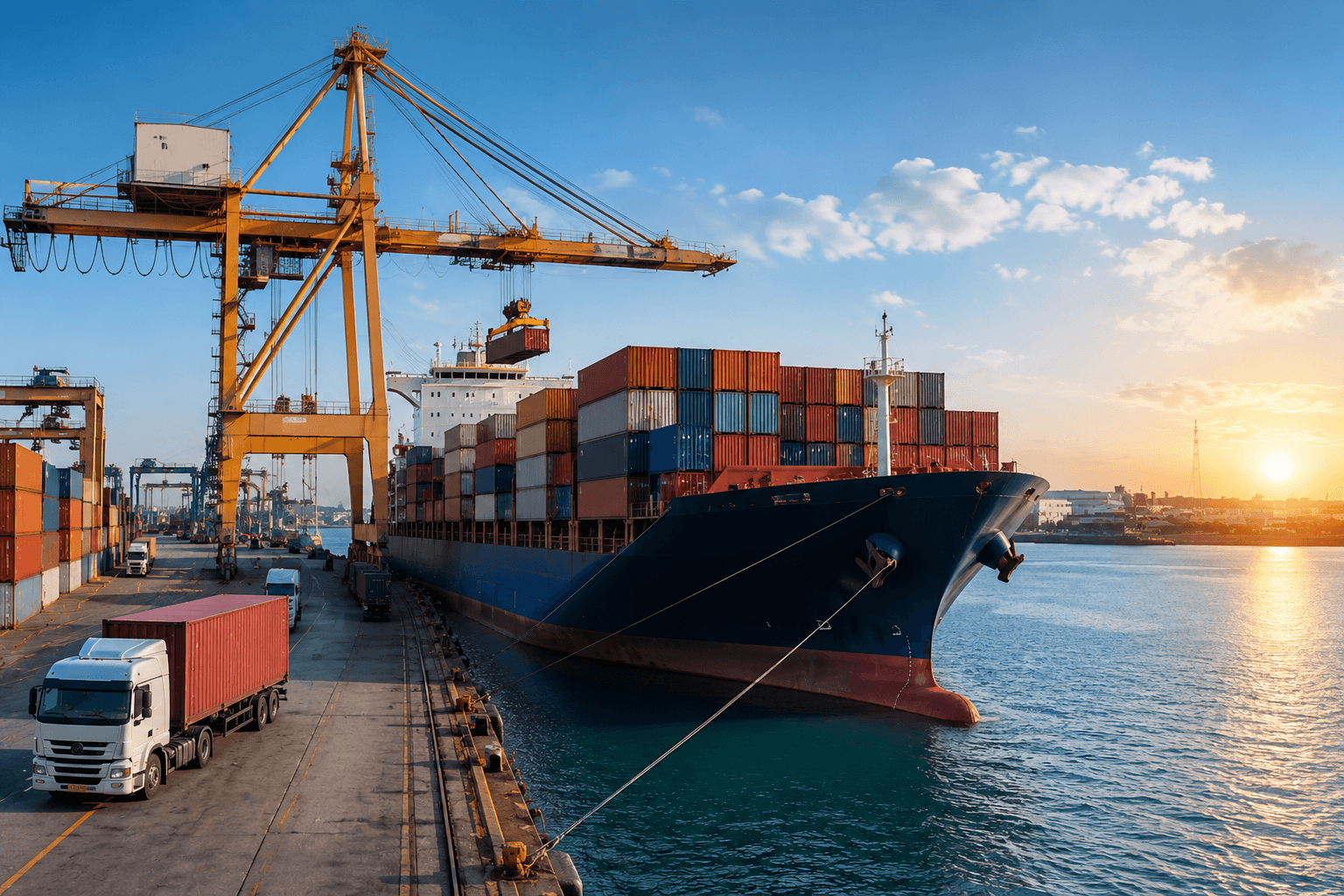 Cargo ship arriving at an international destination